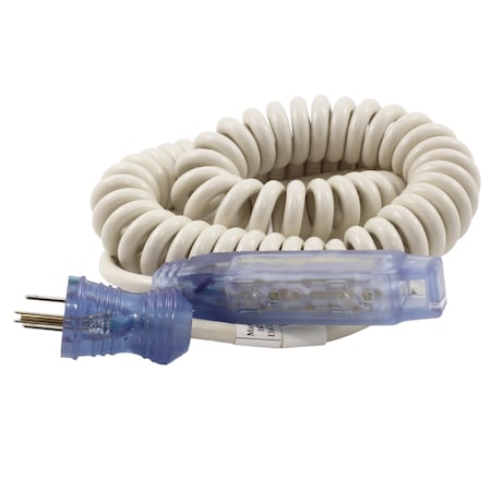 Ac Works 9-11FT 13A 16/3 Medical Grade Power Strip Coiled Cord with Bar Tri-outlet MD220-CC